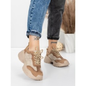 Pantofi Sport Dama din piele naturala 7109 KHAKI-CREAM | FRANCO GERARDO