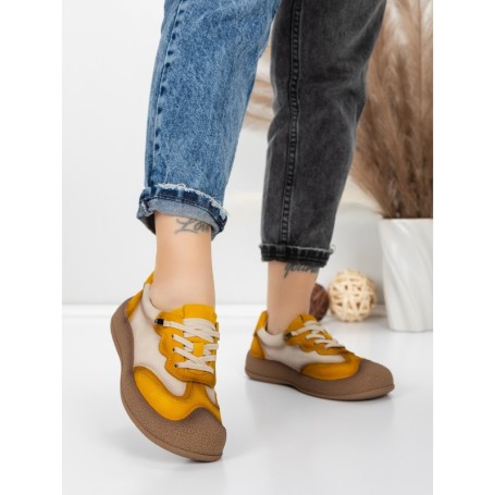 Pantofi Sport Dama din piele naturala 65852 YELLOW | FRANCO GERARDO