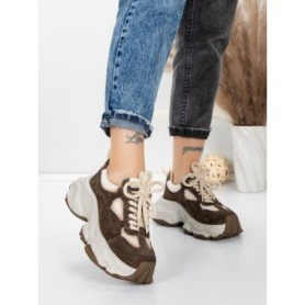 Pantofi Sport Dama din piele naturala HY1333 COFFEE-CREAM | FRANCO GERARDO