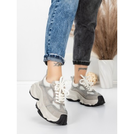 Pantofi Sport Dama din piele naturala HY1333 GREY-CREAM | FRANCO GERARDO