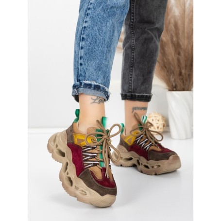 Pantofi Sport Dama din piele naturala HY6383 WINE-GREEN | FRANCO GERARDO