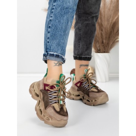 Pantofi Sport Dama din piele naturala HY6383 BROWN-GREEN | FRANCO GERARDO