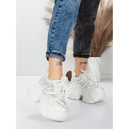 Pantofi Sport Dama cu Platforma 6166-88 WHITE | MEI
