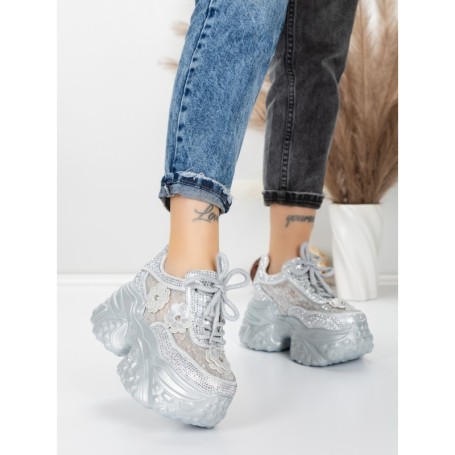 Pantofi Sport Dama cu Platforma 6166-87 SILVER | MEI