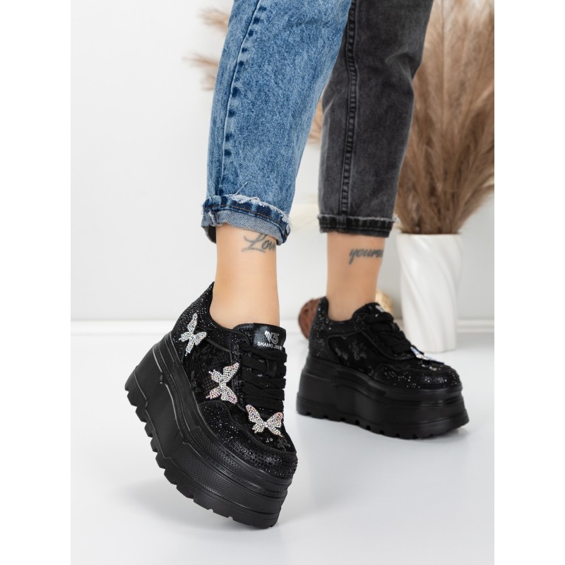 Pantofi Sport Dama cu Platforma 6208-36 BLACK | MEI