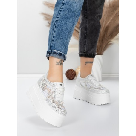 Pantofi Sport Dama cu Platforma 6208-36 WHITE | MEI