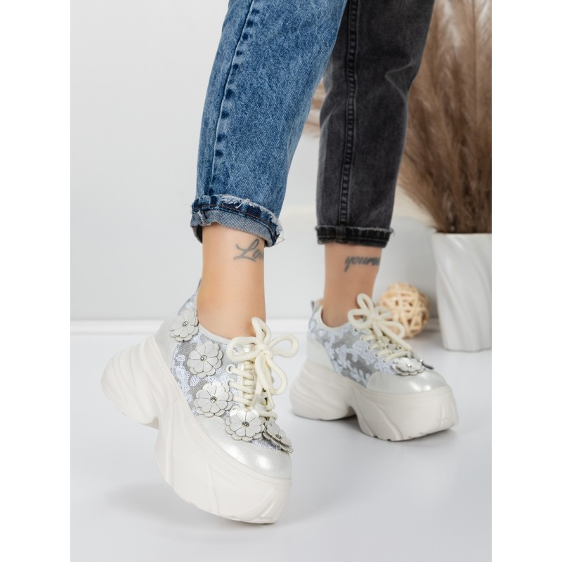 Pantofi Sport Dama cu Platforma 8307-2 WHITE | MEI