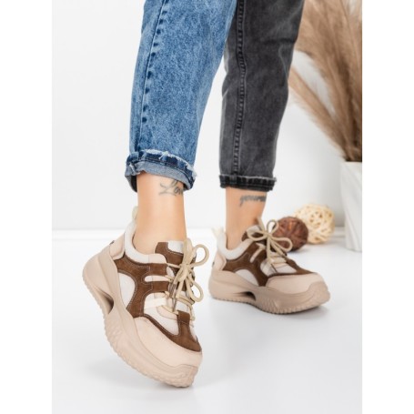 Pantofi Sport Dama din piele naturala 2577 CREAM-COFFEE | FRANCO GERARDO