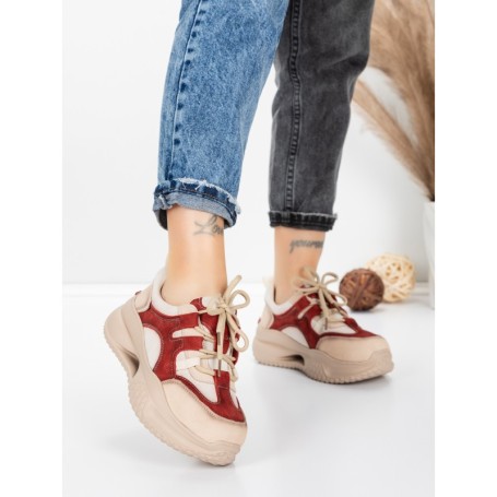 Pantofi Sport Dama din piele naturala 2577 CREAM-RED | FRANCO GERARDO