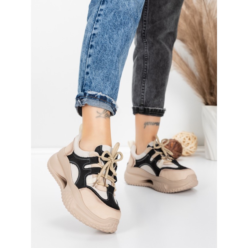 Pantofi Sport Dama din piele naturala 2577 CREAM-BLACK | FRANCO GERARDO