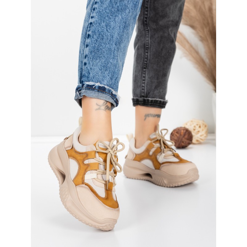 Pantofi Sport Dama din piele naturala 2577 CREAM-YELLOW | FRANCO GERARDO