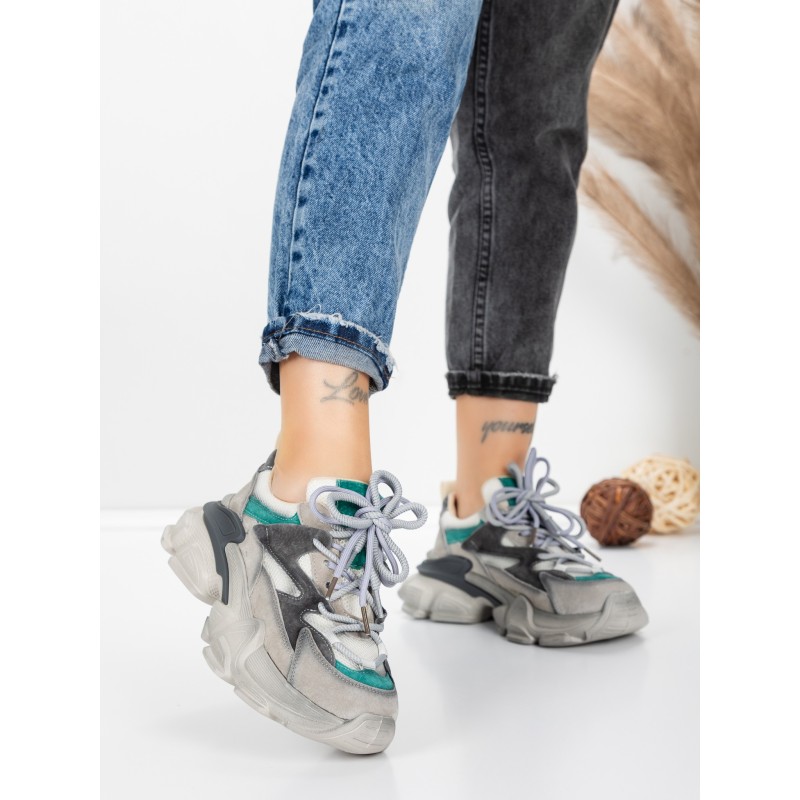 Pantofi Sport Dama din piele naturala HY5798 GREY-LIGHT GREEN | FRANCO GERARDO