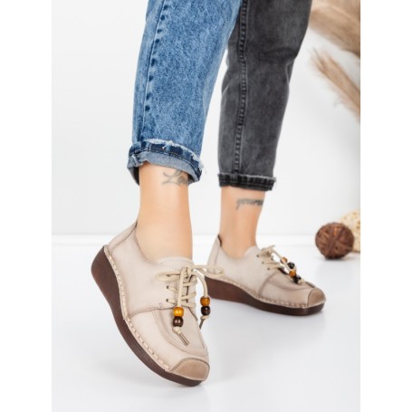 Pantofi Casual Dama din piele naturala 2553 CREAM | FORMATIONE