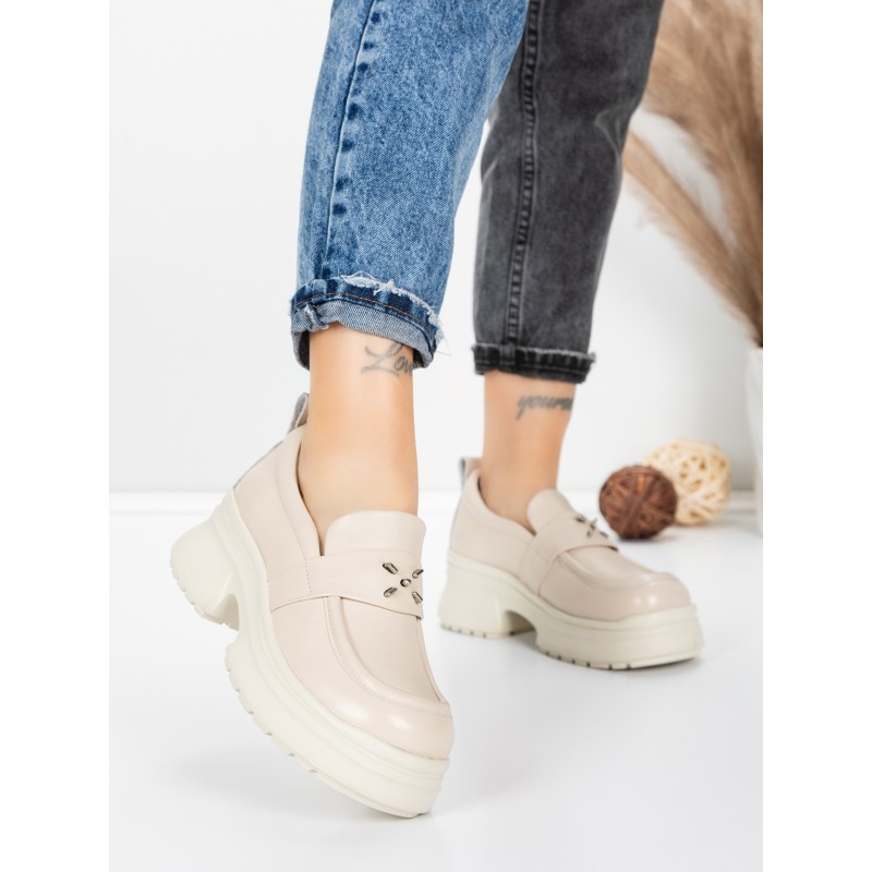 Pantofi Casual Dama din piele naturala 10828 CREAM | FORMATIONE