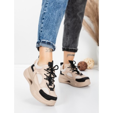 Pantofi Sport Dama din piele naturala 2576 CREAM-BLACK | ADVANCER
