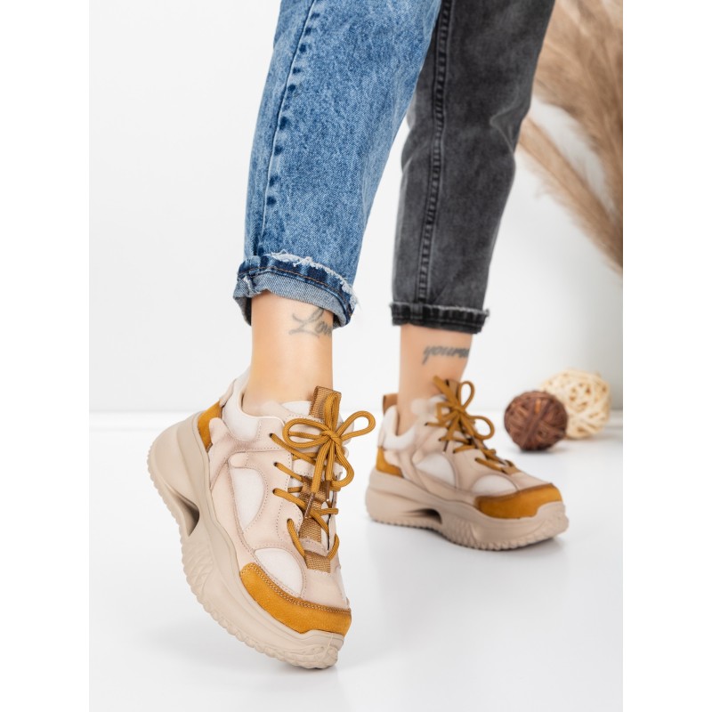 Pantofi Sport Dama din piele naturala 2576 CREAM-YELLOW | ADVANCER