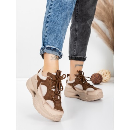 Pantofi Sport Dama din piele naturala 2576 CREAM-COFFEE | ADVANCER
