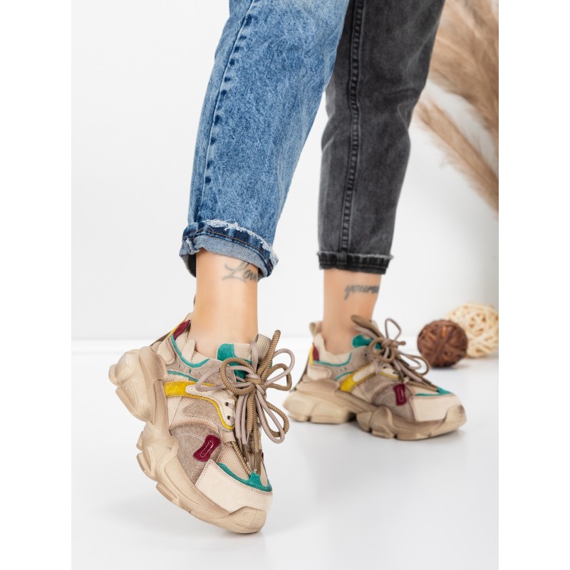 Pantofi Sport Dama din piele naturala HY5782 CREAM-LIGHT GREEN | FRANCO GERARDO