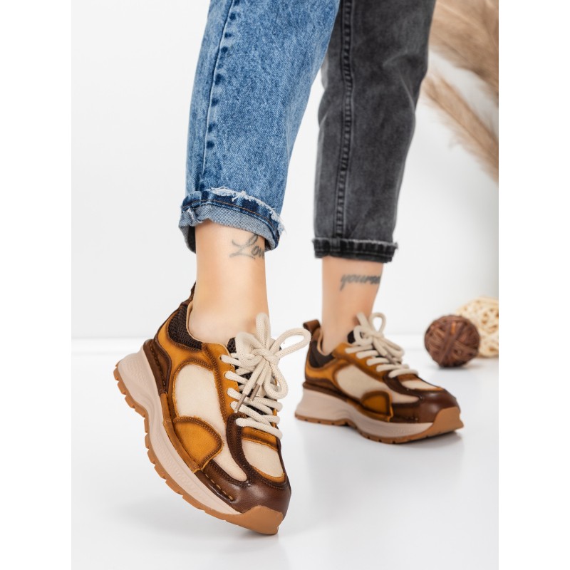 Pantofi Sport Dama din piele naturala 10018 YELLOW | FRANCO GERARDO