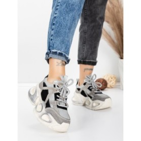 Pantofi Sport Dama din piele naturala HY8985 BLACK-GREY | FRANCO GERARDO