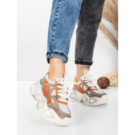 Pantofi Sport Dama din piele naturala HY8985 ORANGE-DARK GREY | FRANCO GERARDO