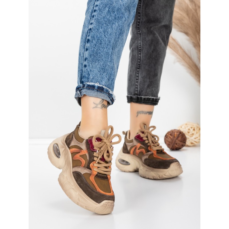 Pantofi Sport Dama din piele naturala HY2128 COFFEE-ORANGE | FRANCO GERARDO