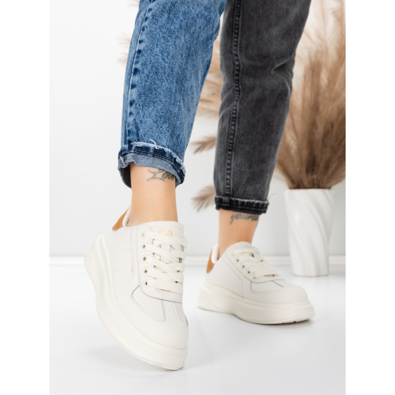 Pantofi Sport Dama din piele naturala FP26309 WHITE-APRICOT | ADVANCER