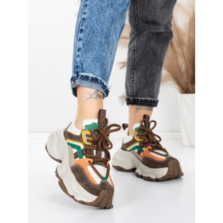 Pantofi Sport Dama din piele naturala HY1369 BROWN-ORANGE | FRANCO GERARDO