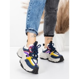 Pantofi Sport Dama din piele naturala HY1369 BLUE-YELLOW | FRANCO GERARDO