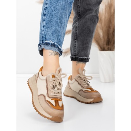 Pantofi Sport Dama din piele naturala 572305 CREAM-YELLOW | FRANCO GERARDO