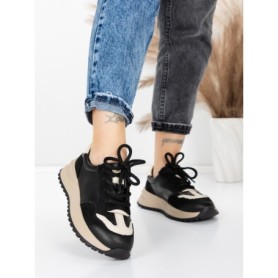 Pantofi Sport Dama din piele naturala 572305 BLACK-CREAM | FRANCO GERARDO