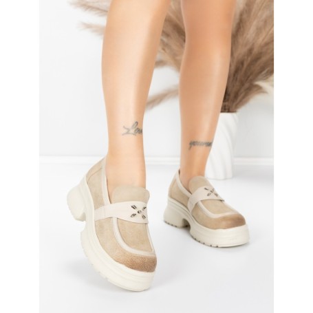 Pantofi Casual Dama din piele naturala 10827 CREAM | FORMAZIONE
