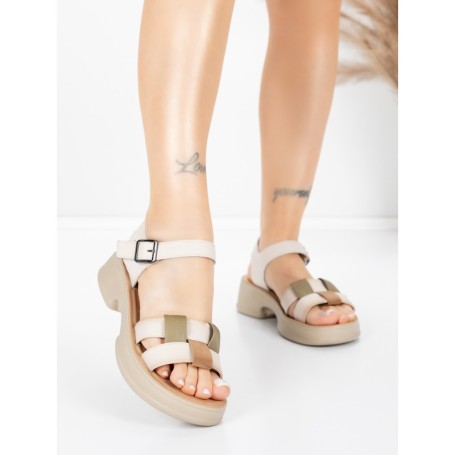 Sandale Dama din piele naturala 251077 CREAM-GREEN | ADVANCER