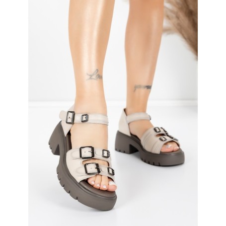 Sandale Dama din piele naturala 10672 CREAM | ADVANCER