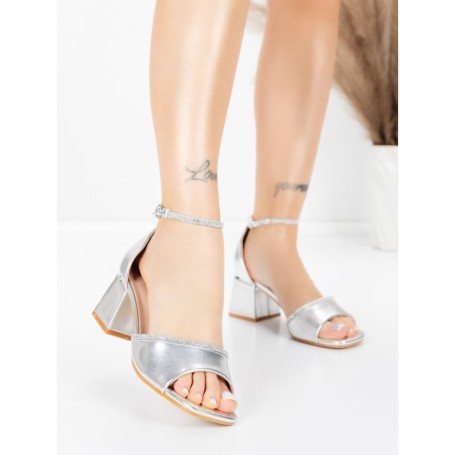 Sandale Dama cu Toc Gros 3GZ50 SILVER | MEI