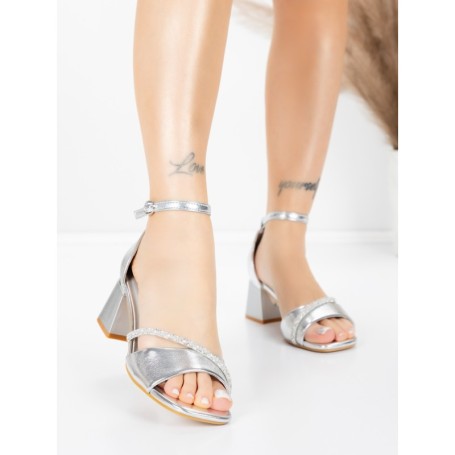 Sandale Dama cu Toc Gros 5JD8 SILVER | MEI
