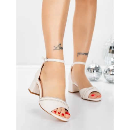 Sandale Dama cu Toc Gros 5XKK96 LIGHT BEIGE | MEI