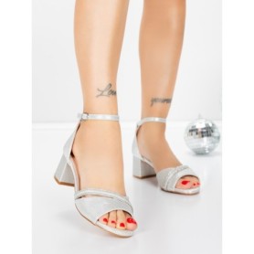 Sandale Dama cu Toc Gros 5XKK96 SILVER | MEI