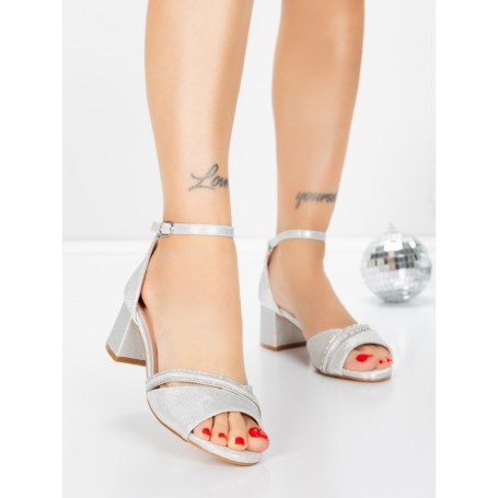 Sandale Dama cu Toc Gros 5XKK96 SILVER | MEI