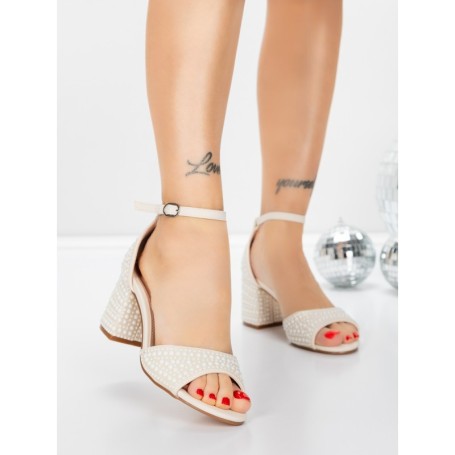 Sandale Dama cu Toc Gros 5XKK108 BEIGE | MEI