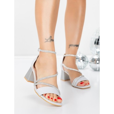 Sandale Dama cu Toc Gros 5JD9 SILVER | MEI