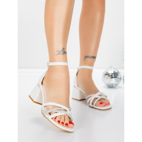 Sandale Dama cu Toc Gros 5JD10 WHITE | MEI