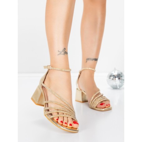 Sandale Dama cu Toc Gros 5JD11 LIGHT GOLD | MEI