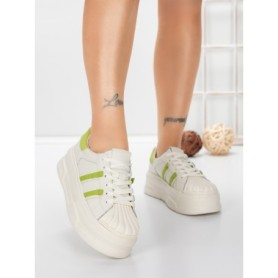 Pantofi Sport Dama din piele naturala P58023 WHITE-GREEN | BERLINER