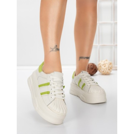 Pantofi Sport Dama din piele naturala P58023 WHITE-GREEN | BERLINER