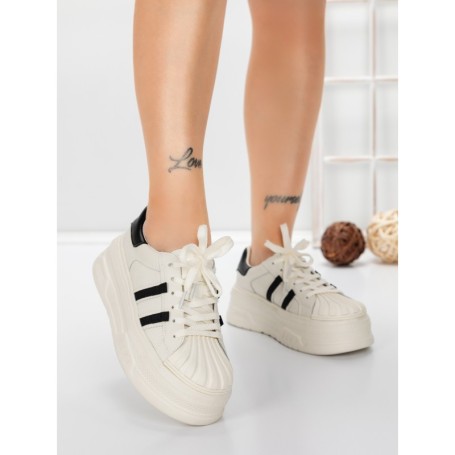 Pantofi Sport Dama din piele naturala P58023 WHITE-BLACK | BERLINER