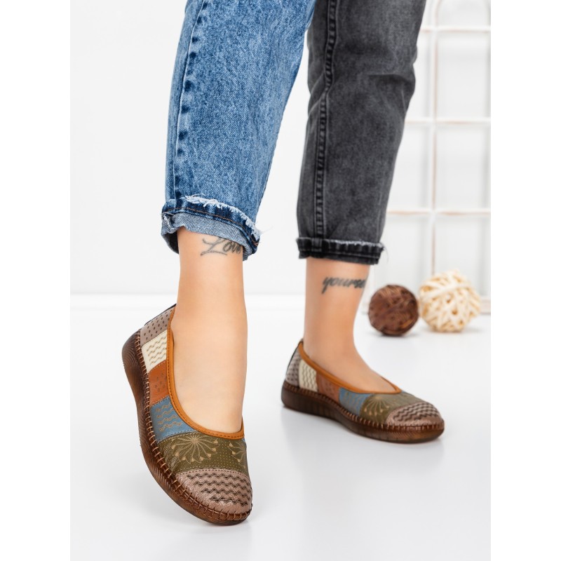 Balerini Dama din piele naturala 2211-1 APRICOT-GREEN | BERLINER