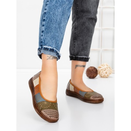 Balerini Dama din piele naturala 2211-1 APRICOT-GREEN | BERLINER