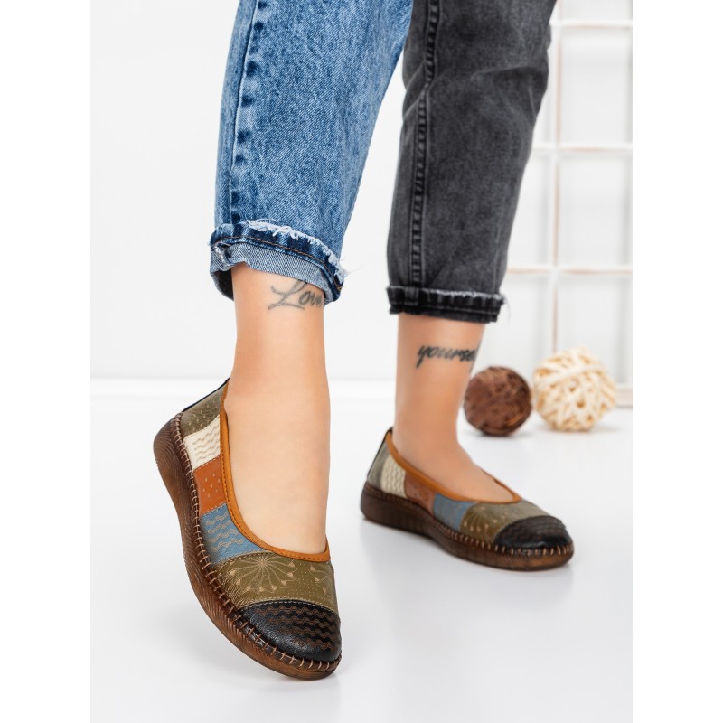 Balerini Dama din piele naturala 2211-1 BLACK-GREEN | BERLINER