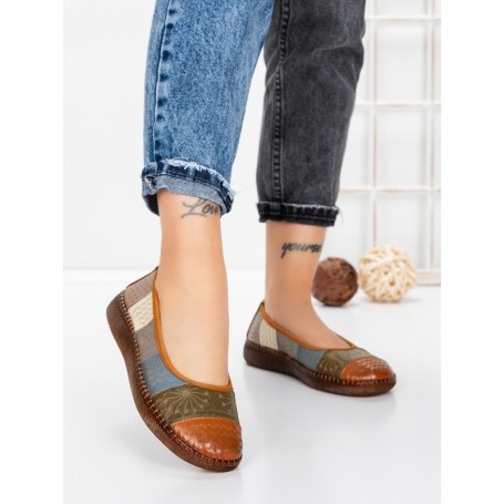 Balerini Dama din piele naturala 2211-1 BROWN-GREEN | BERLINER